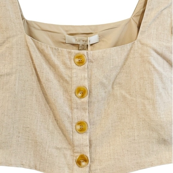 ANTHROPOLOGIE Flat White Square Neck Cropped Linen Blend Top Beige Size XL NEW - Picture 5 of 8